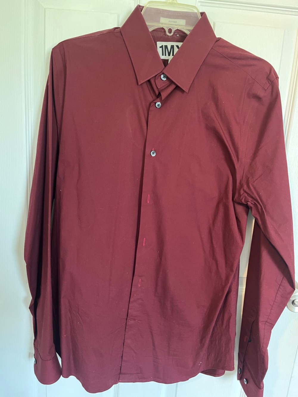 Express Men's Deep Burgundy Long-Sleeve Dress Shirt
